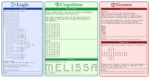Example Reasoning Gym tasks from the logic, cognition and games categories